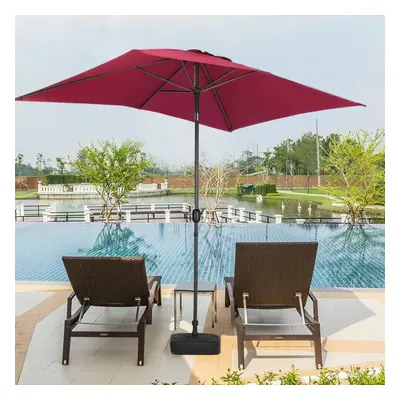 (Wine Red, Square Weight Base) Rectangle Garden Parasols Outdoor Patio Umbrellas Canopy