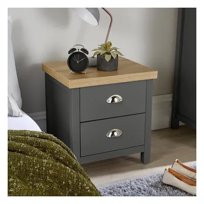 Bedside Cabinet Drawer Dark Grey Oak Lamp Side Table Night Stand