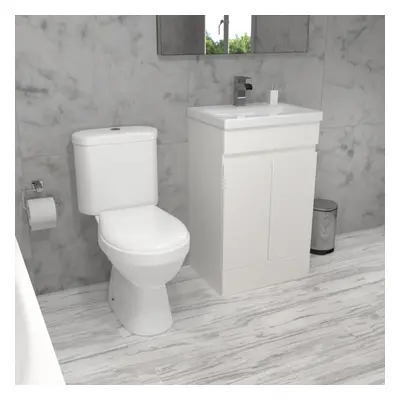 Nes Home Alaska 500mm Gloss White Basin Vanity & Close Coupled Toilet