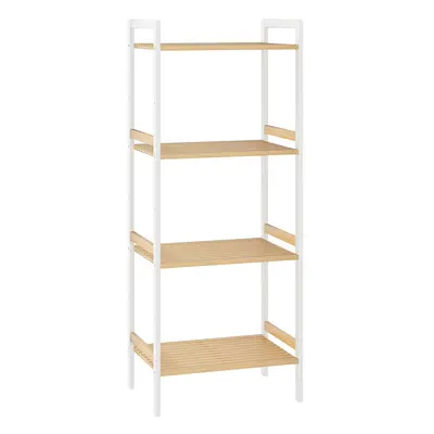 HOMCOM 4-Tier Bamboo Bathroom Shelf with Adjustable Rack, Natural, White