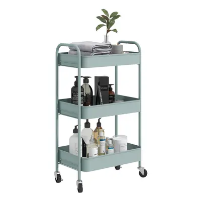 HOMCOM Tier Rolling Utility Cart with Mesh Basket, Light Blue