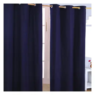 (W 137cm x Drop 182cm, Navy Blue) Plain Cotton Eyelet Curtains