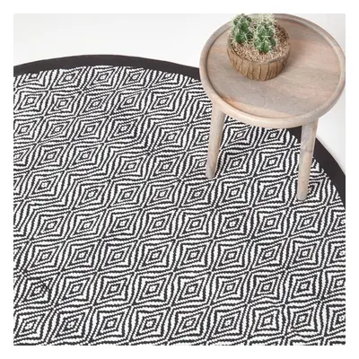 (150 cm Round) Trance Black and White Diamond Pattern Recycled Fibre Rug