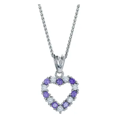 Jewelco London Rhodium Plated Sterling Silver Purple Cubic Zirconia Eternity Love Heart Charm Pe