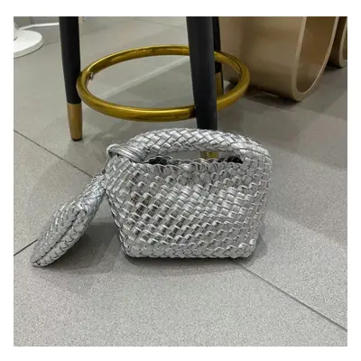 (Silver+coin purse+chain) Pure Handmade Woven Small Titt Bag Handbag Female New High -End Mini C