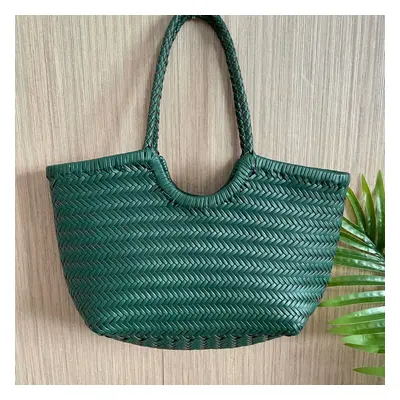 (Type A Green, Small cm long) Handbags Women's Genuine Leather Shoulder Bag Weaving Casual Shopp