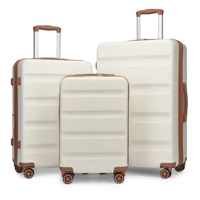 (19/24/28 inch set) 19/24/28 Inch ABS Hard Shell Suitcase Cream Color Luggage with Spinner Wheel