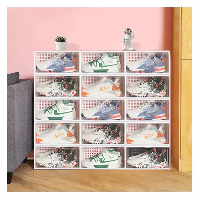 12 Pack White Stackable Foldable Plastic Shoe Boxes