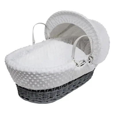 White Dimple Grey Wicker Moses Basket With Mattress And Padded Liner