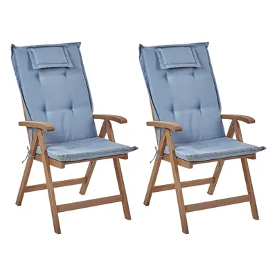 Set of Garden Chairs with Cushions AMANTEA Acacia Wood Blue