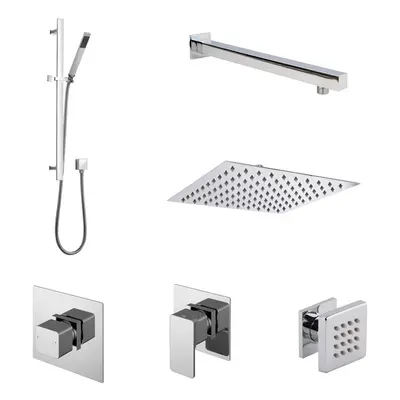 3 Outlet Concealed Valves Shower Bundle with Slide Rail Kit, Wall Mount Arm, Head & Body Jet- Ch