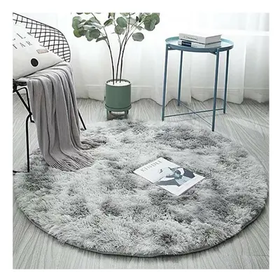 (Light Grey, 120*120CM) Anti Slip Circle Round Shaggy Fluffy Rug Living Room Bedroom Carpet Floo