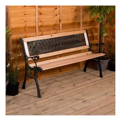 (Cross Style) Seater Garden Bench Wooden Seat Armrests