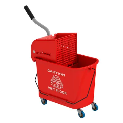 HOMCOM 20L Mop Bucket with Wringer Handle on Wheels for Floor Cleaning Red