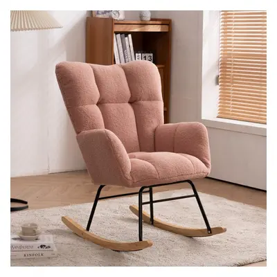 (Pink) Teddy Tufted Upholstered Rocking Chair Padded Seat