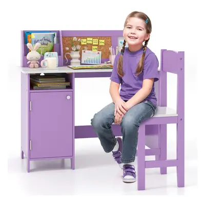 Kids Table and Chair Set Children Study Table w/ Hutch-Purple