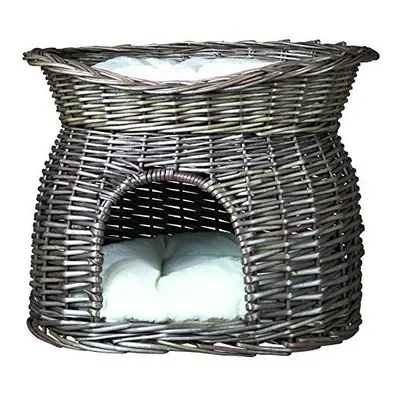 Trixie Wicker Cat Cave With Bed On Top And Cushions, x x Cm, Grey - - trixie wicker basket sun r