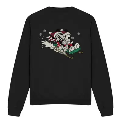 (XL, Black) Disney Unisex Adult Sledding For Christmas Mickey & Minnie Mouse Sweatshirt