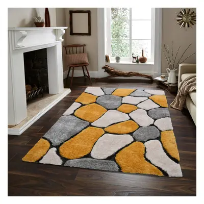 (YELLOW / BEIGE, 160x230cm) Extra Large 3D Shaggy Living Room Rugs Dense Pile