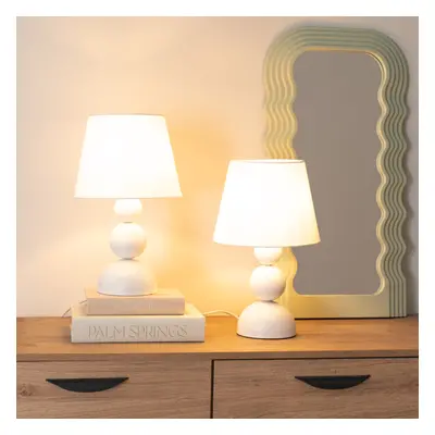 Winnie Pair of Cream Fabric Shade Stacked Touch Table Lamps