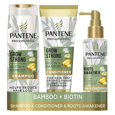 Pantene Grow Strong Shampoo and Hair Conditioner Sets with Biotin, Bamboo & Caffeine, Hair Loss 