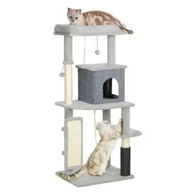 PawHut 132cm Cat Tree for Indoor Cats w/ Scratching Posts, Light Grey