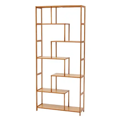 (Natural (77cm W x 25cm D x 175cm H)) 7-Tier Wooden Bookcase Display Stand