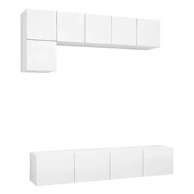 vidaXL TV Cabinet Set Piece White Chipboard Lowboard Living Room Furniture