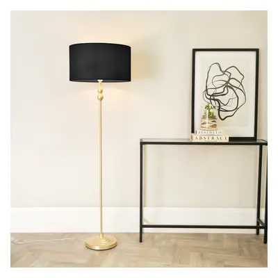 ValueLights Maggie Gold Floor Lamp with Black Shade and LED Bulb