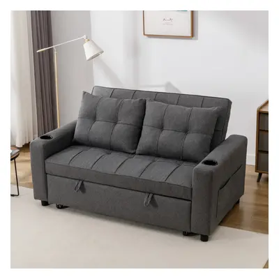 (Grey) HUDSON 2-SEATER SOFA BED LINEN FABRIC WITH CUP HOLDERS