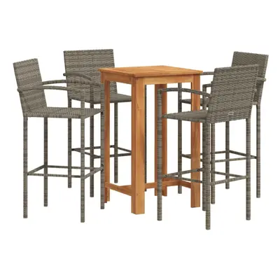 vidaXL Garden Bar Set Piece Bar Table Grey Solid Wood Acacia & Poly Rattan