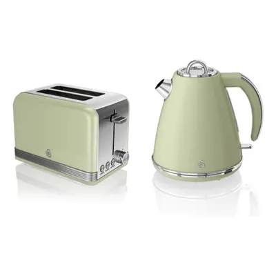 Swan Retro Twin Pack 1.5L Jug Kettle & Slice Toaster in Green