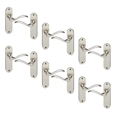 (Satin Nickel Plain Set of 6) 6/4 Pcs Geneva Metal Door Lever Handles Set, Fire, Stain & Scratch