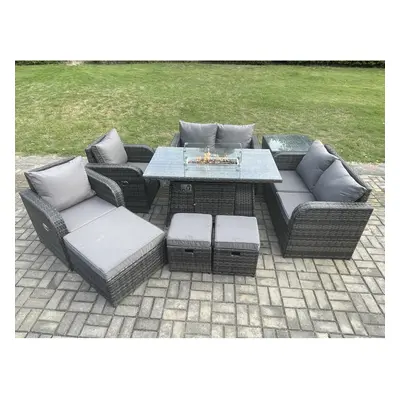 Fimous Seater Rattan Garden Furniture Set Propane Gas Fire Pit Table and Sofa Chair set with Foo