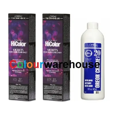 (H18 (2x), Dev (Vol. 20) 16oz) L'Oreal HiColor H18 Deep Violet, Violets For Dark Hair Only