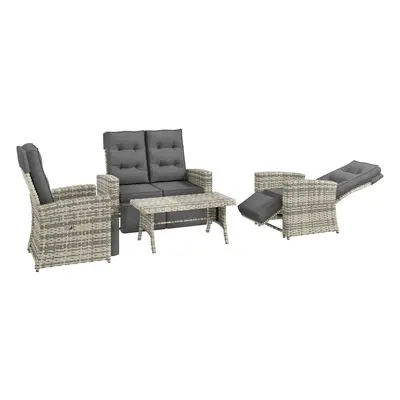 Outsunny Piece Rattan Garden Furniture Set with Sofa, Glass Table, Light Grey