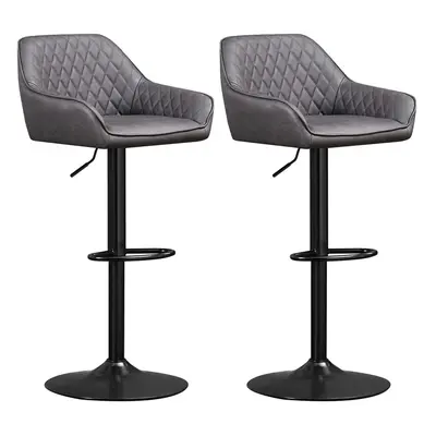 (PU GREY) 2x Velvet Swivel Bar Stools Back Dining Bar Chairs