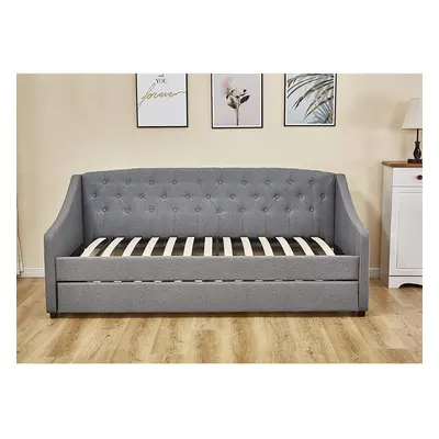 (Grey Daybed without mattresses) Linen fabric daybed sofabed with underbed trundle