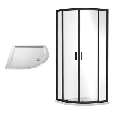 Ruwa Shower Enclosure Bundle with Quadrant Enclosure & Slimline Tray - 800mm - Black/White - Bal