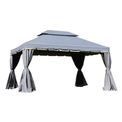 Outsunny 3x4m 2-Tier Gazebo Aluminium Garden Marquee Party Tent Grey