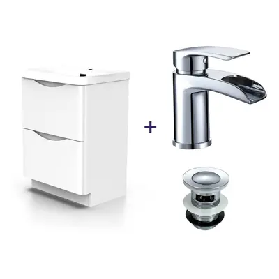 Nes Home White Basin Vanity Unit and Tap with Waste Set