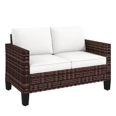 Outsunny Rattan Sofa with Cushions, Seater Garden Furniture, Brown