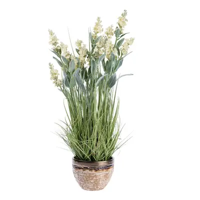 (White) Artificial Lavender Plant in Decorative Metallic Ceramic Pot, cm Tall