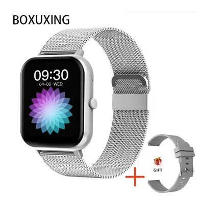 (Mesh belt silver) Call Smart Watch Women Custom Dial Smartwatch For Android IOS Waterproof