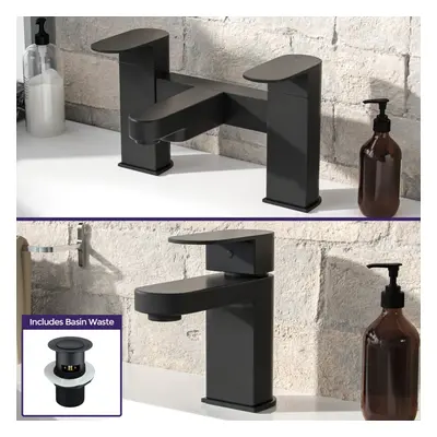 Kevon Mono Basin Mixer, Bath Filler & Waste Matte Black