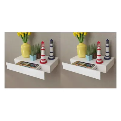 vidaXL 2x Floating Wall Shelves with Drawers White 48cm Hanging Display Unit