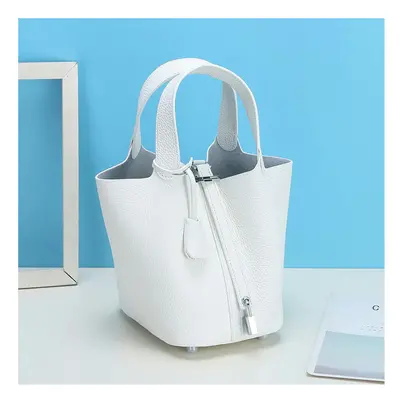 (Pure white (head layer cowhide), large) New Litchi Pattern Casual Dish, Bag Leather, Fashion Ve