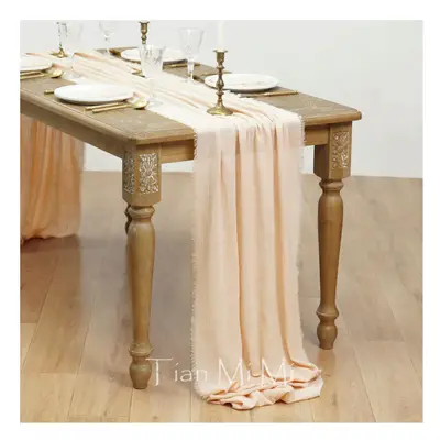 (62x1000cm, Peach) Table Runner Rustic Cotton Gauze Cloth Dining Burlap Retro Burr Texture Vinta