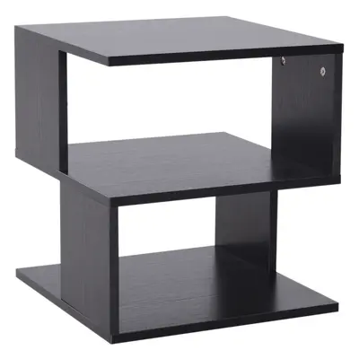 HOMCOM Modern Square Tier Wood Coffee Side Table Storage Shelf Rack Black