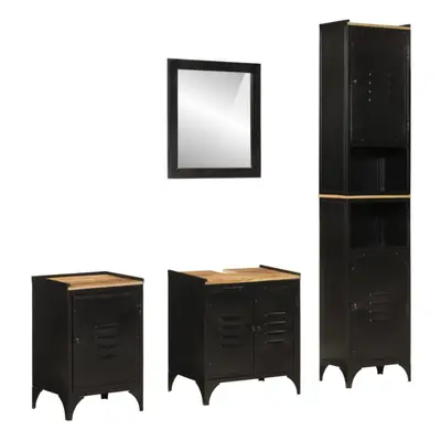 (black) vidaXL Bathroom Furniture Set Piece Sink Cabinet Iron and Solid Wood Mango